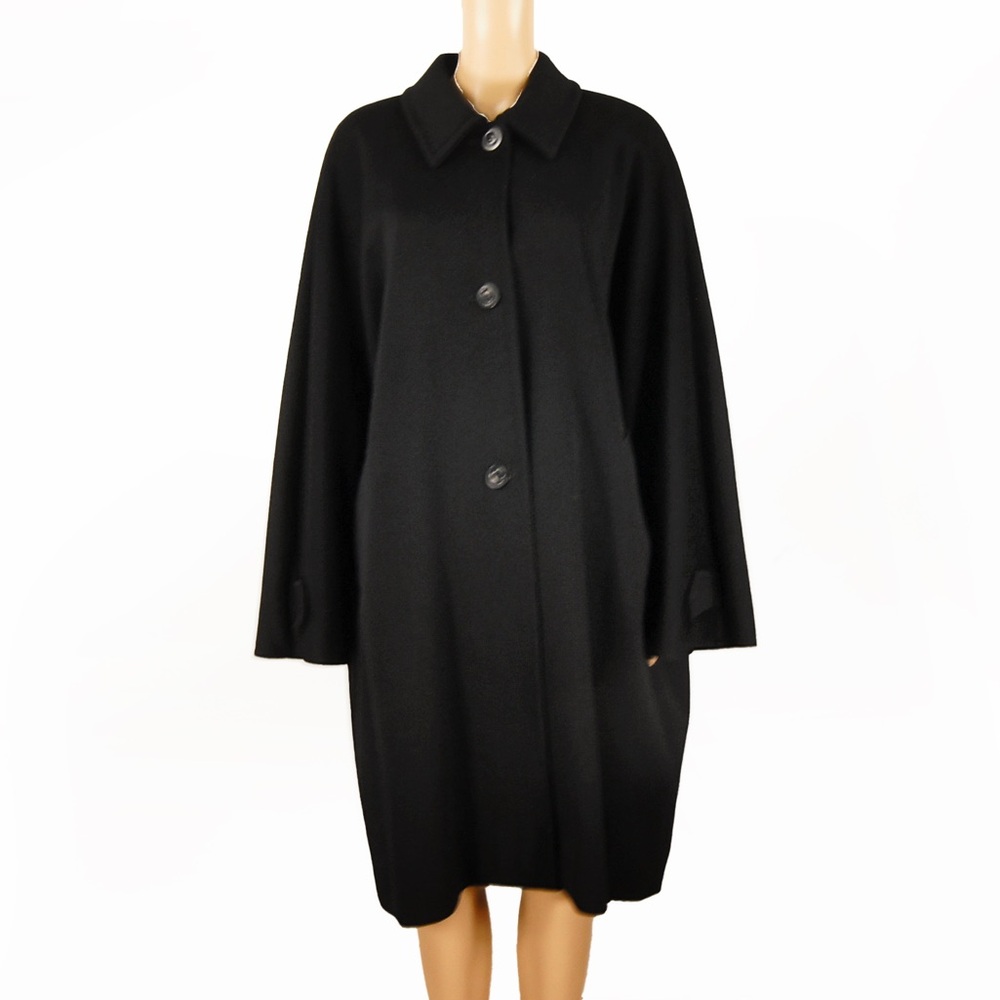 Marina Rinaldi 23 Black Wool Cashmere Blend Button Up Long Coat